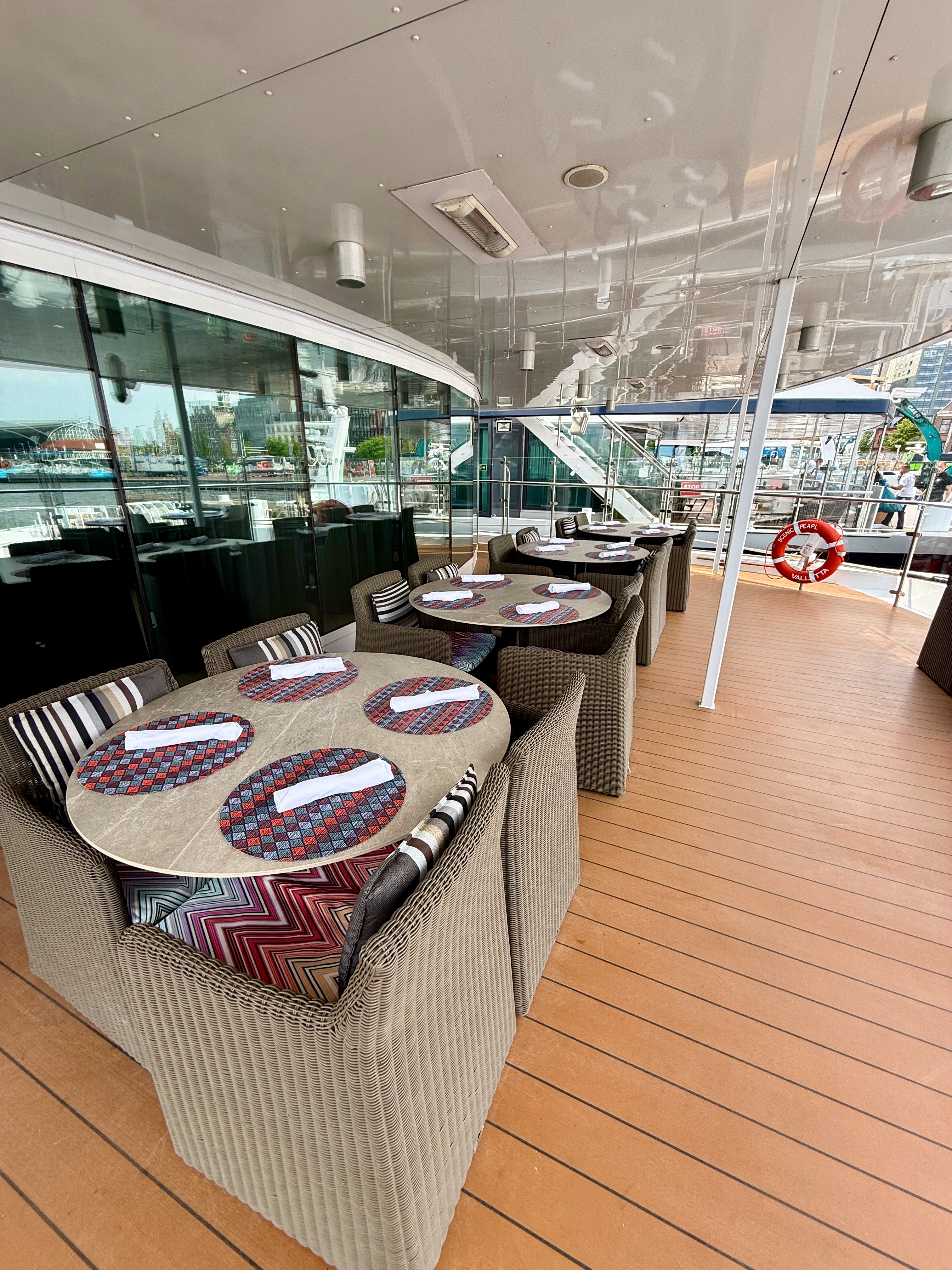Scenic Pearl's Riverside Cafè outdoor seating
