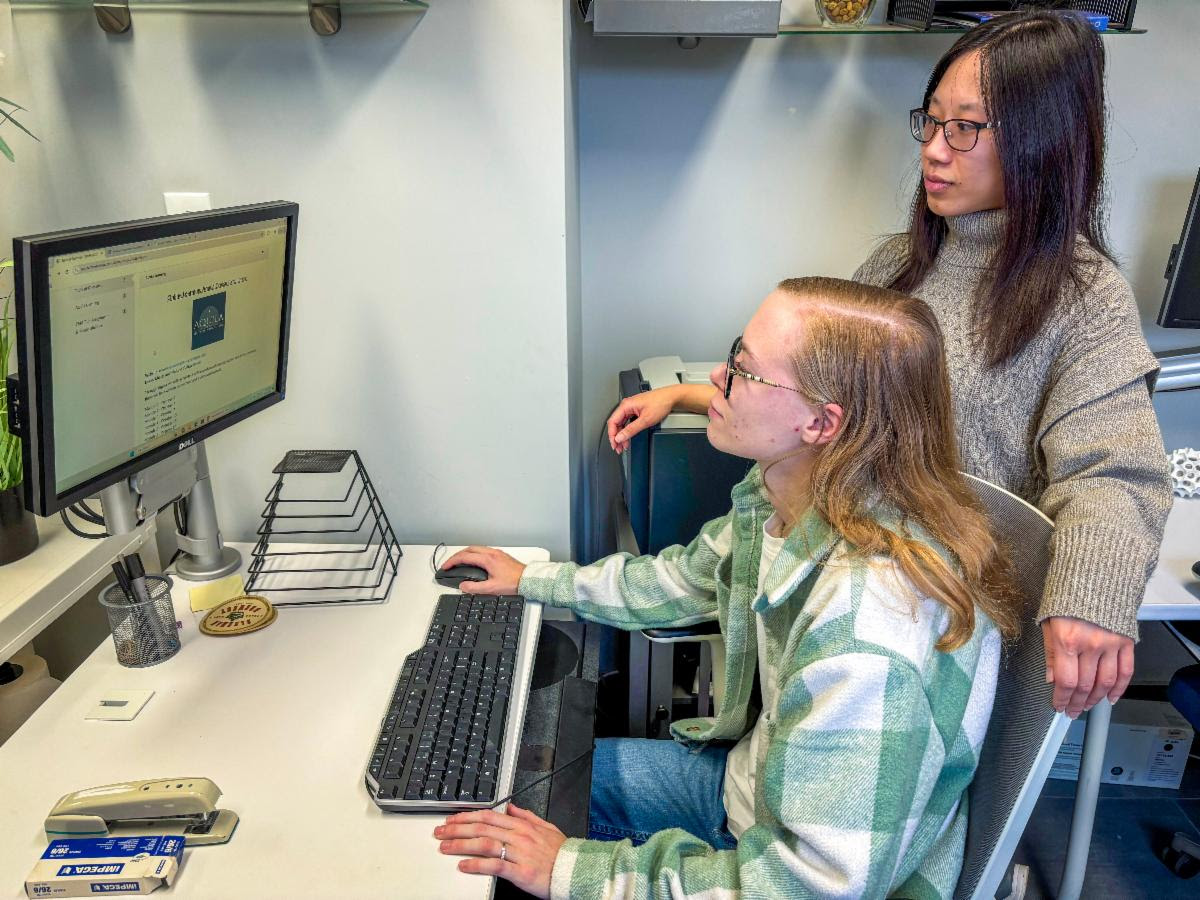 A Holland College student completes an online component of Aquila Center for Cruise Excellence’s Tour Guide Excellence Certification program with support from an instructor.