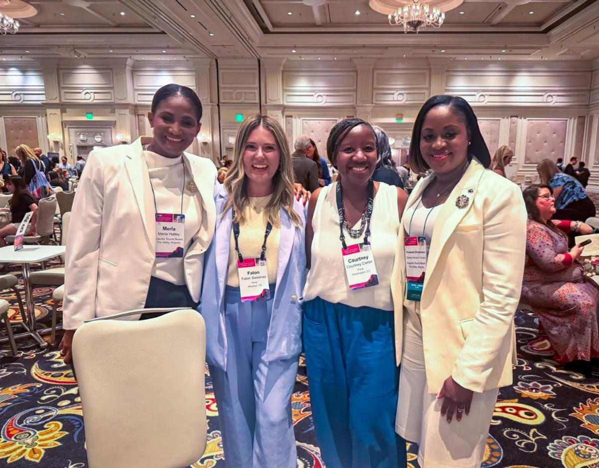 Chantelle Richardson and Merla Smith Halley of the Anguilla Tourist Board with U.S. travel advisors Falon Sweeney and Courtney Carter at Virtuoso Travel Week 2026 in Las Vegas.