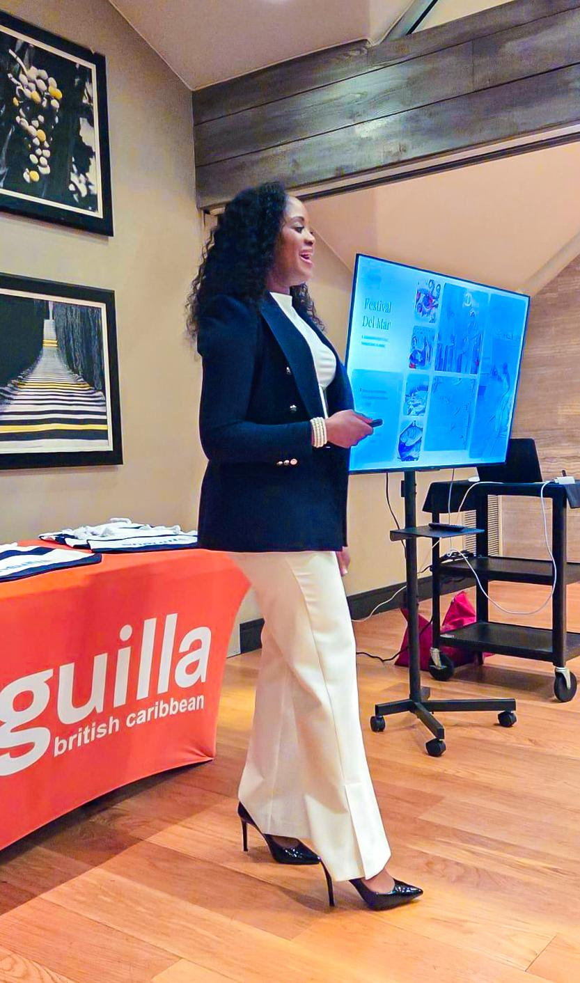 Chantelle Richardson, deputy director of tourism at the Anguilla Tourist Board, presents destination updates to travel advisors during the roadshow.