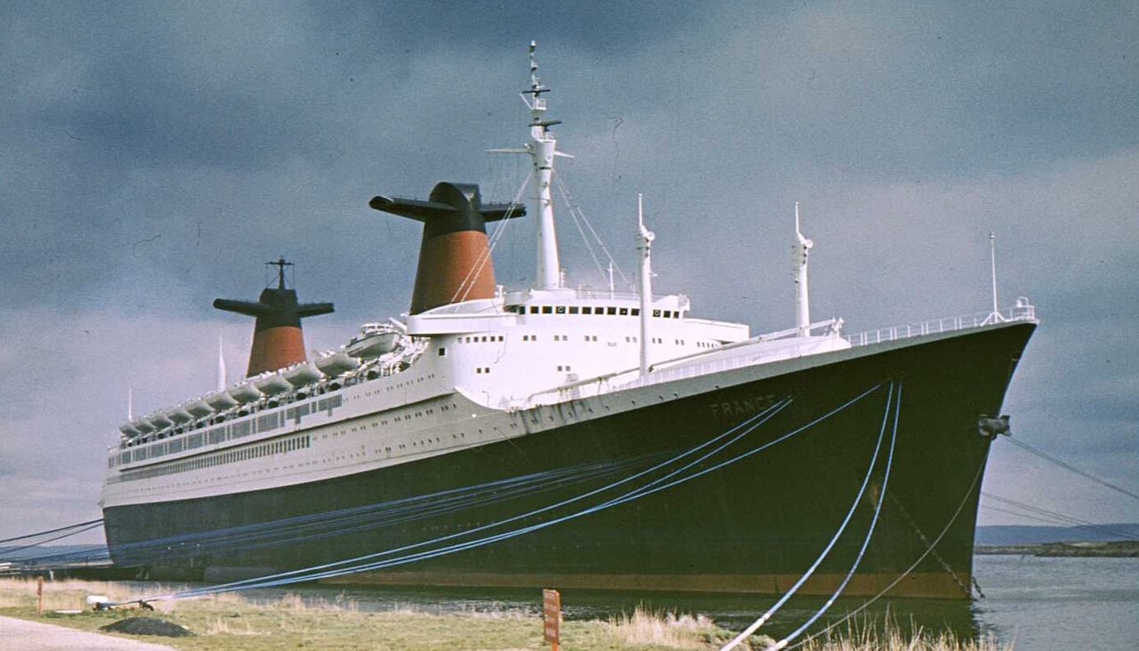 SS France moored in Le Havre, 1978.