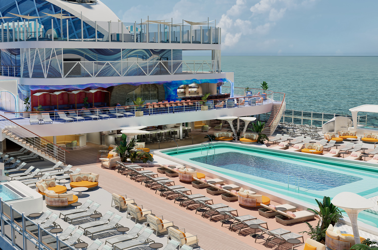 Norwegian Aura and Norwegian Bella Pool Deck