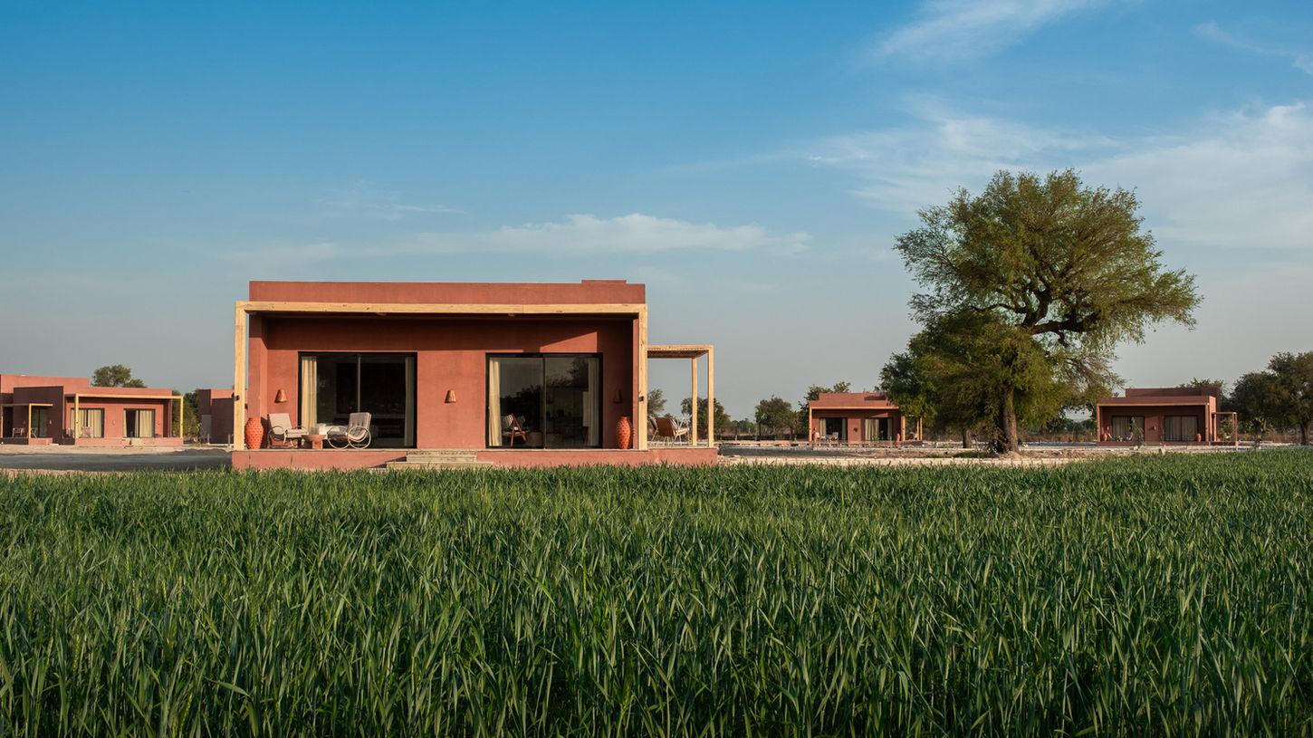 Mharo Khet’s cottages amid the farmland outside Jodhpur